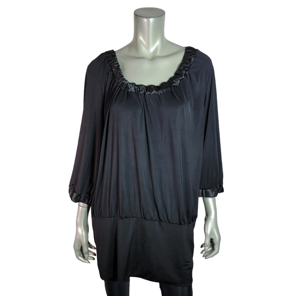 Dots Top Plus Size 3X 3/4‎ Sleeve Pullover Stretch Banded Hem Casual Black